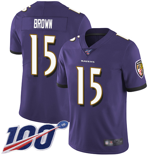 Men's Baltimore Ravens #15 Marquise Brown Blue 2019 100th Season Vapor Untouchable Limited NFL Jersey