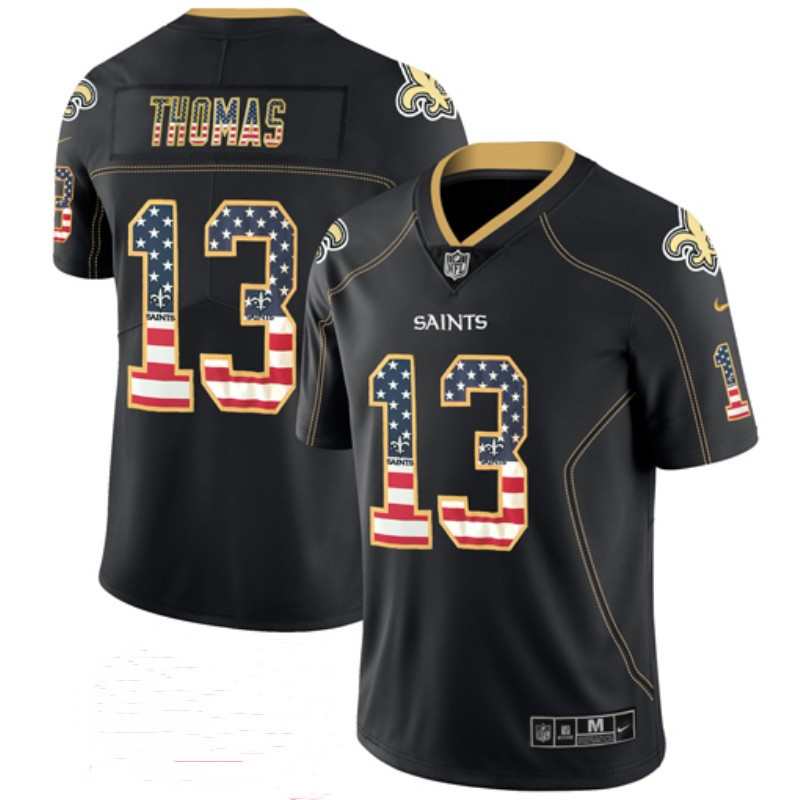 Men's New Orleans Saints #13 Michael Thomas Black USA Flag Color Rush Limited Fashion NFL Stitched Jersey.