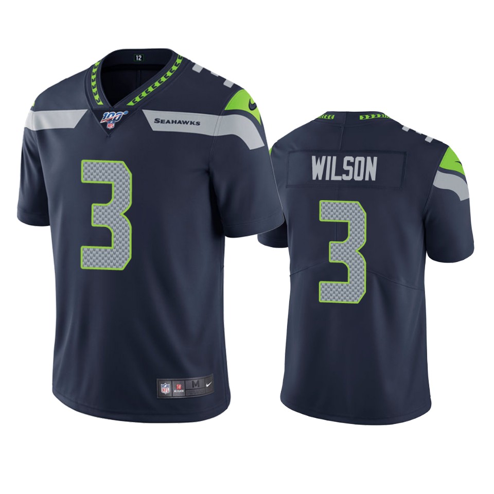 Men's Seattle Seahawks #3 Russell Wilson Navy 2019 100th Season Vapor Untouchable Limited Stitched NFL Jersey