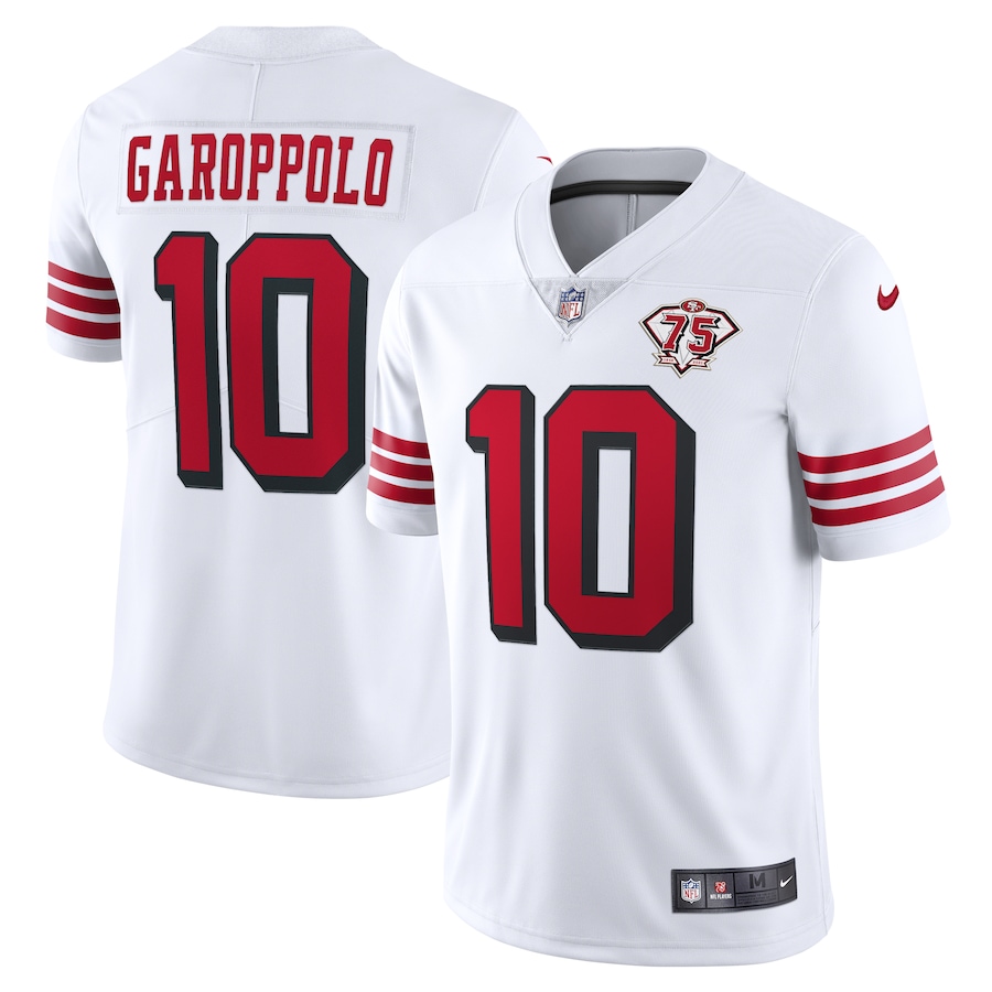 Men's San Francisco 49ers #10 Jimmy Garoppolo White 2021 75th Anniversary Vapor Limited Stitched NFL Jersey (Check description if you want Women or Youth size)