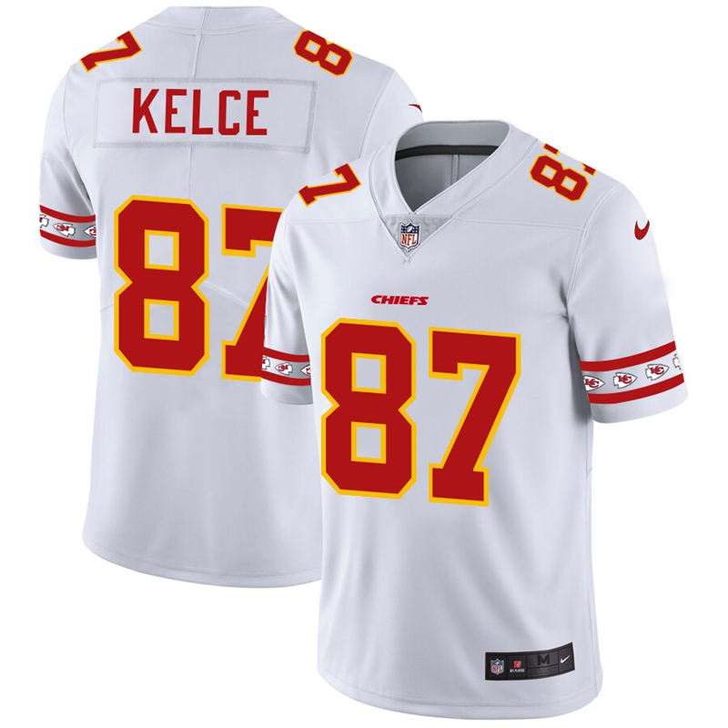 Men's Kansas City Chiefs #87 Travis Kelce White 2019 Team Logo Cool Edition Stitched NFL Jersey