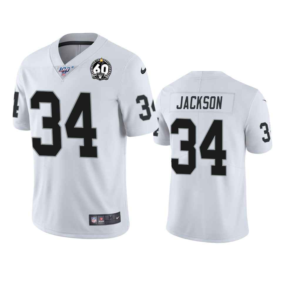 Men's Oakland Raiders #34 Bo Jackson Black White 60th Anniversary Vapor Stitched NFL 100th Season Jersey