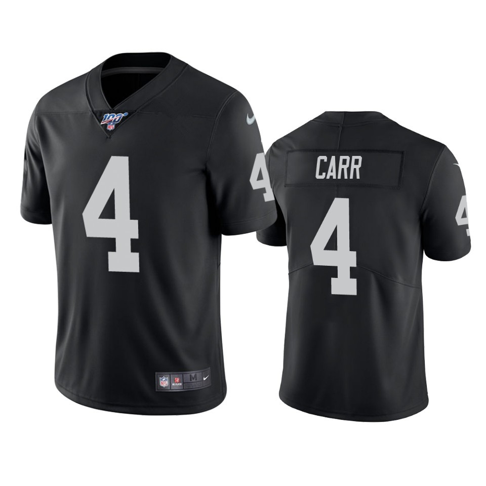 Men's Oakland Raiders #4 Derek Carr Black 2019 100th Season Vapor Untouchable Limited Stitched NFL Jersey
