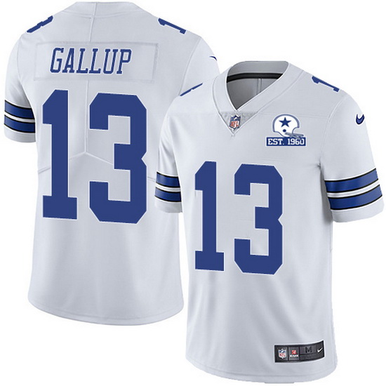 Men's Dallas Cowboys #13 Michael Gallup White With Est 1960 Patch Limited Stitched NFL Jersey