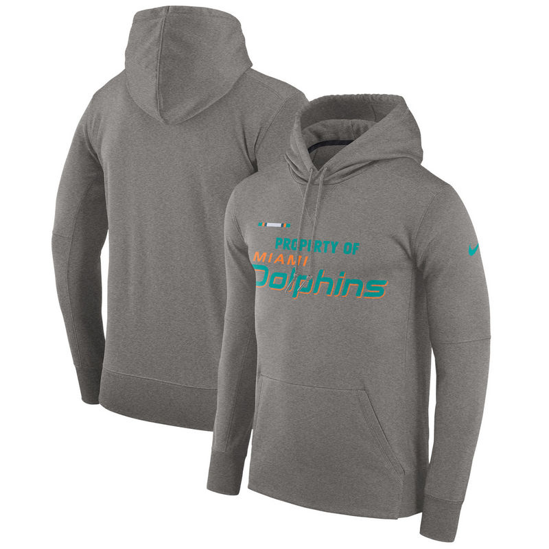 Men's Miami Dolphins Nike Heather Gray Sideline Property Of Performance Pullover Hoodie
