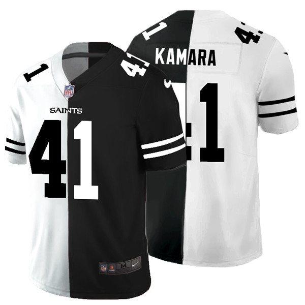 Men's New Orleans Saints #41 Alvin Kamara Black White Split 2020 Stitched Jersey