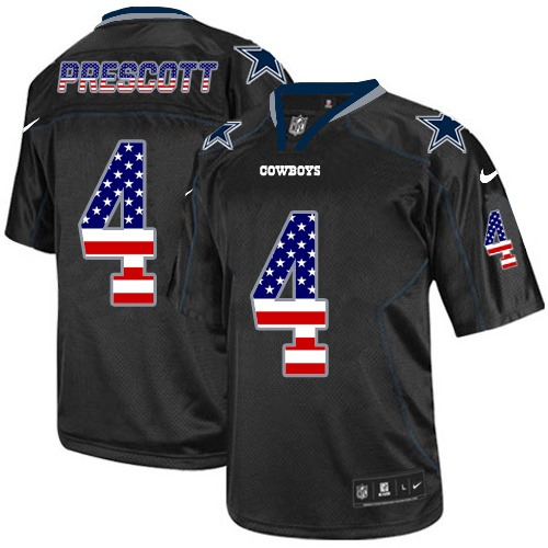 Men's Nike Cowboys #4 Dak Prescott Black USA Flag Fashion Elite Stitched Jersey