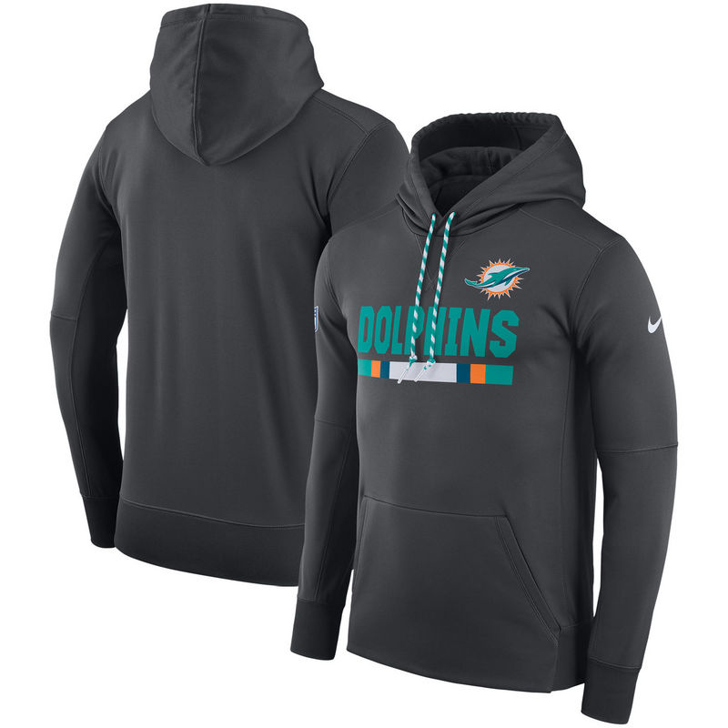 Men's Miami Dolphins Nike Charcoal Sideline Team Name Performance Pullover Hoodie