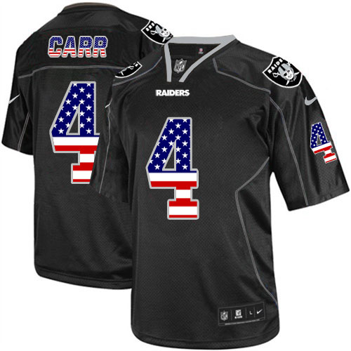 Men's Nike Raiders #4 Derek Carr Black USA Flag Fashion Elite Stitched Jersey