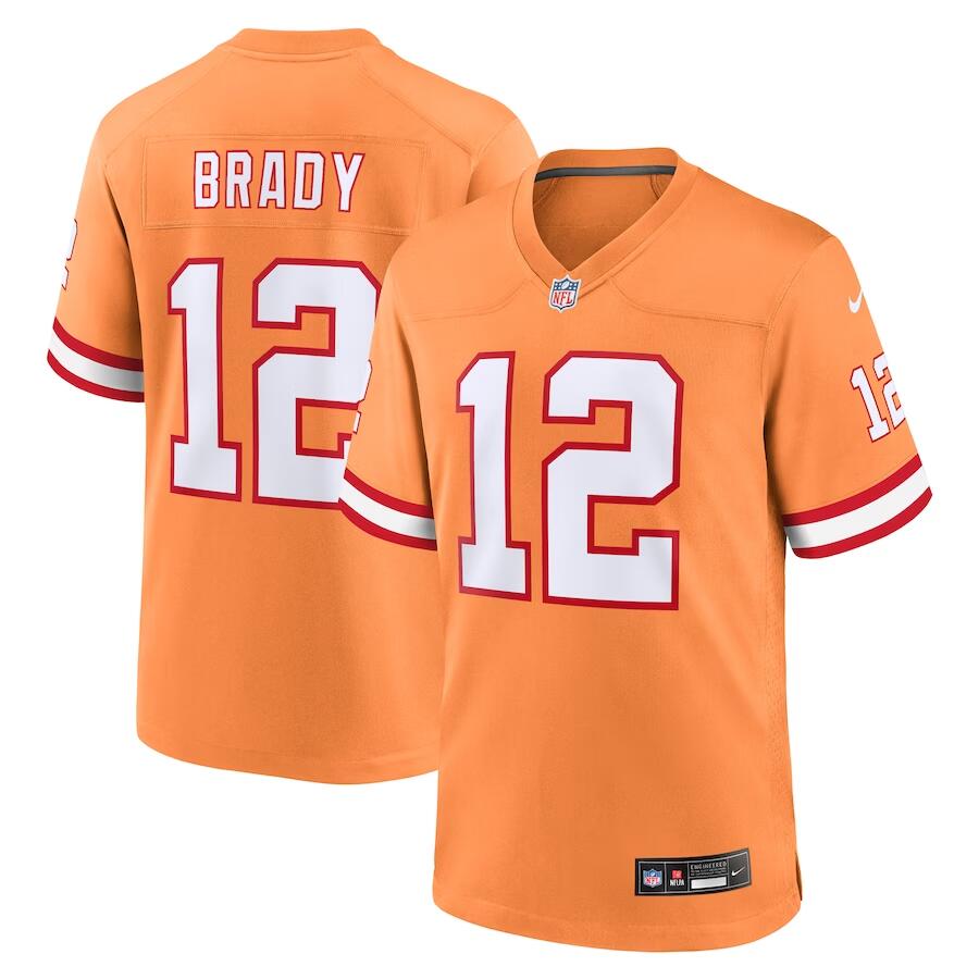 Men's Tampa Bay Buccaneers #12 Tom Brady Orange Throwback Game Limited Stitched Jersey