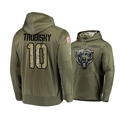 Men's Chicago Bears #10 Mitchell Trubisky 2019 Olive Salute To Service Sideline Therma Performance Pullover