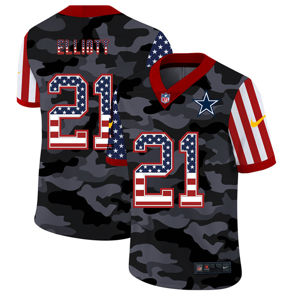 Men's Dallas Cowboys #21 Ezekiel Elliott 2020 Camo USA Flag Limited Stitched NFL Jersey