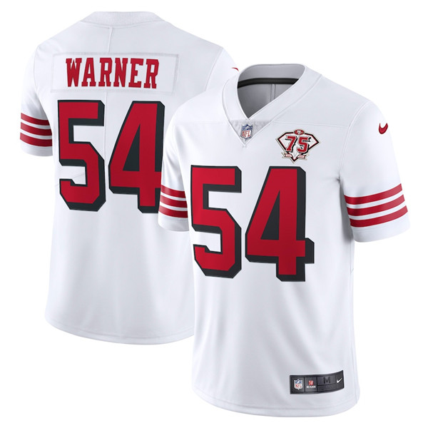 Men's San Francisco 49ers #54 Fred Warner White 2021 75th Anniversary Vapor Untouchable Limited Stitched NFL Jersey (Check description if you want Women or Youth size)