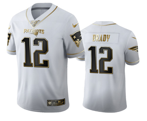 Men's New England Patriots #12 Tom Brady White 2019 100th Season Golden Edition Limited Stitched NFL Jersey