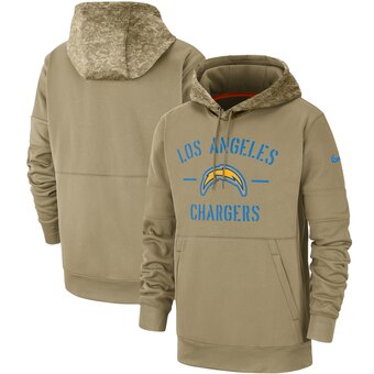 Men's Los Angeles Chargers Tan 2019 Salute To Service Sideline Therma Pullover Hoodie