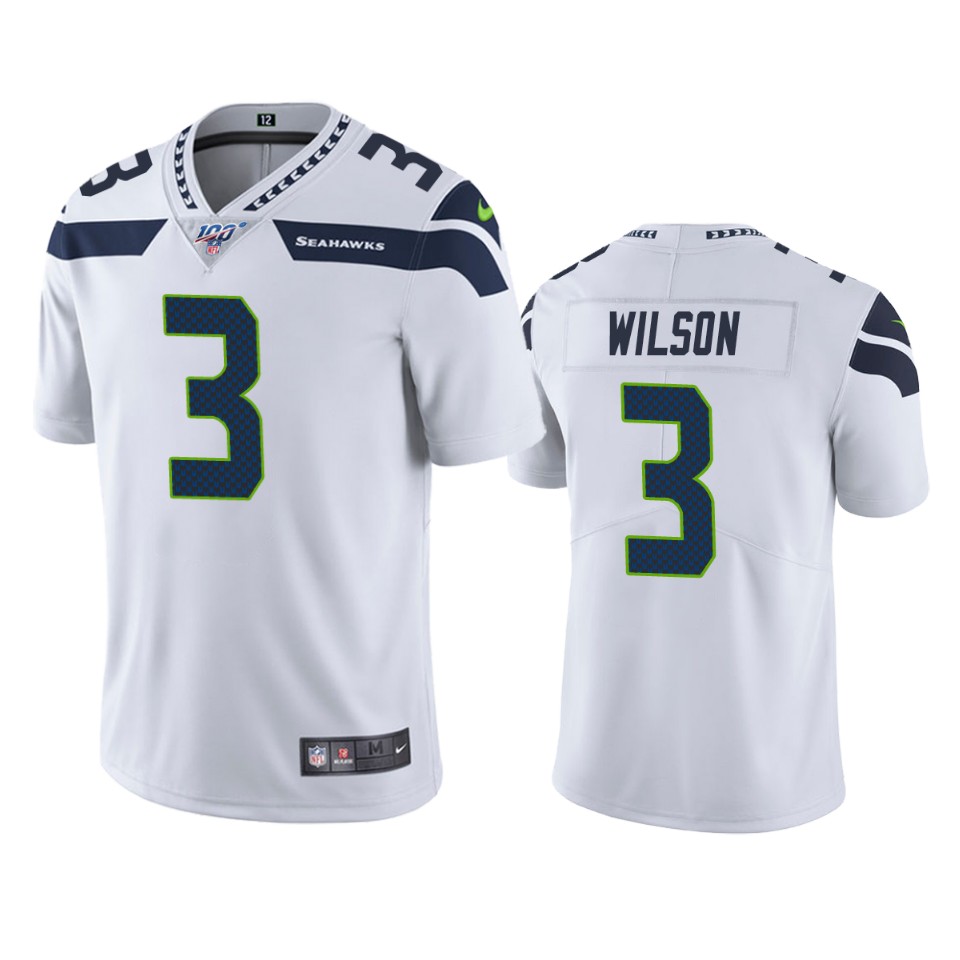 Men's Seattle Seahawks #3 Russell Wilson White 2019 100th Season Vapor Untouchable Limited Stitched NFL Jersey