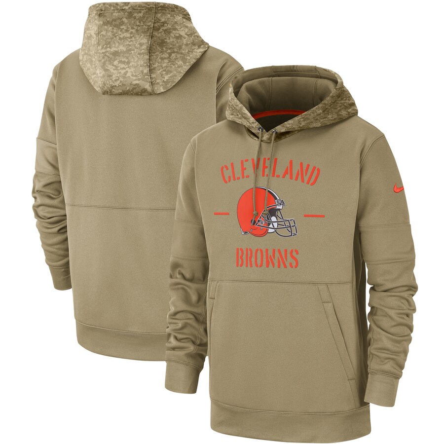 Men's Cleveland Browns Tan 2019 Salute to Service Sideline Therma Pullover Hoodie