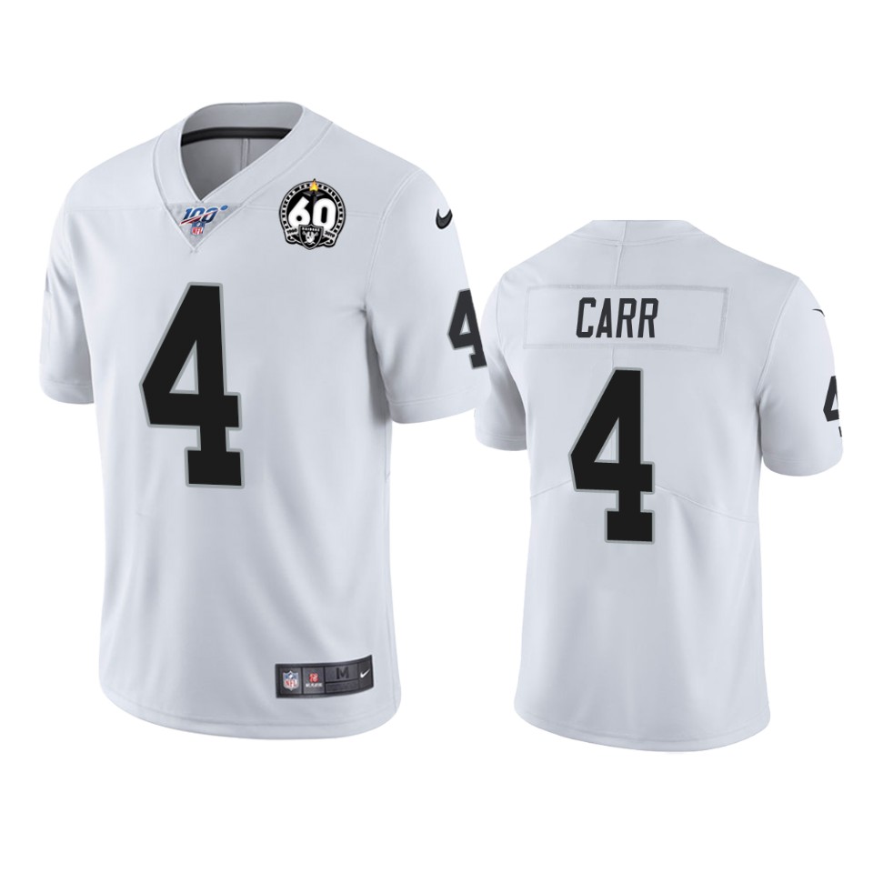 Men's Oakland Raiders #4 Derek Carr White 60th Anniversary Vapor Limited Stitched NFL 100th season Jersey
