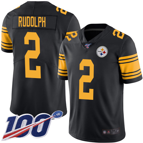 Men's Pittsburgh Steelers #2 Mason Rudolph 2019 Black 100th Season Color Rush Limited Stitched NFL Jersey