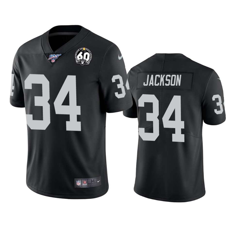 Men's Oakland Raiders #34 Bo Jackson Black Black 60th Anniversary Vapor Stitched NFL 100th Season Jersey