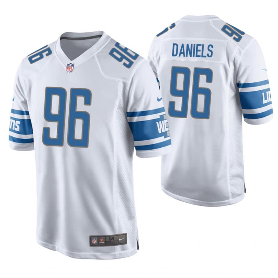 Men's Detroit Lions #96 Mike Daniels White Stitched NFL Jersey