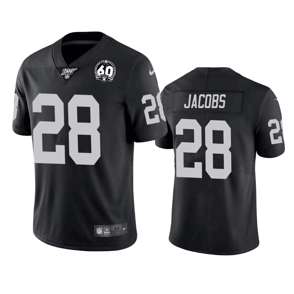 Men's Oakland Raiders #28 Josh Jacobs Black 60th Anniversary Vapor Limited Stitched NFL 100th Season Jersey