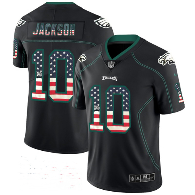 Men's Philadelphia Eagles #10 DeSean Jackson Black USA Flag Color Rush Limited Fashion NFL Stitched Jersey.