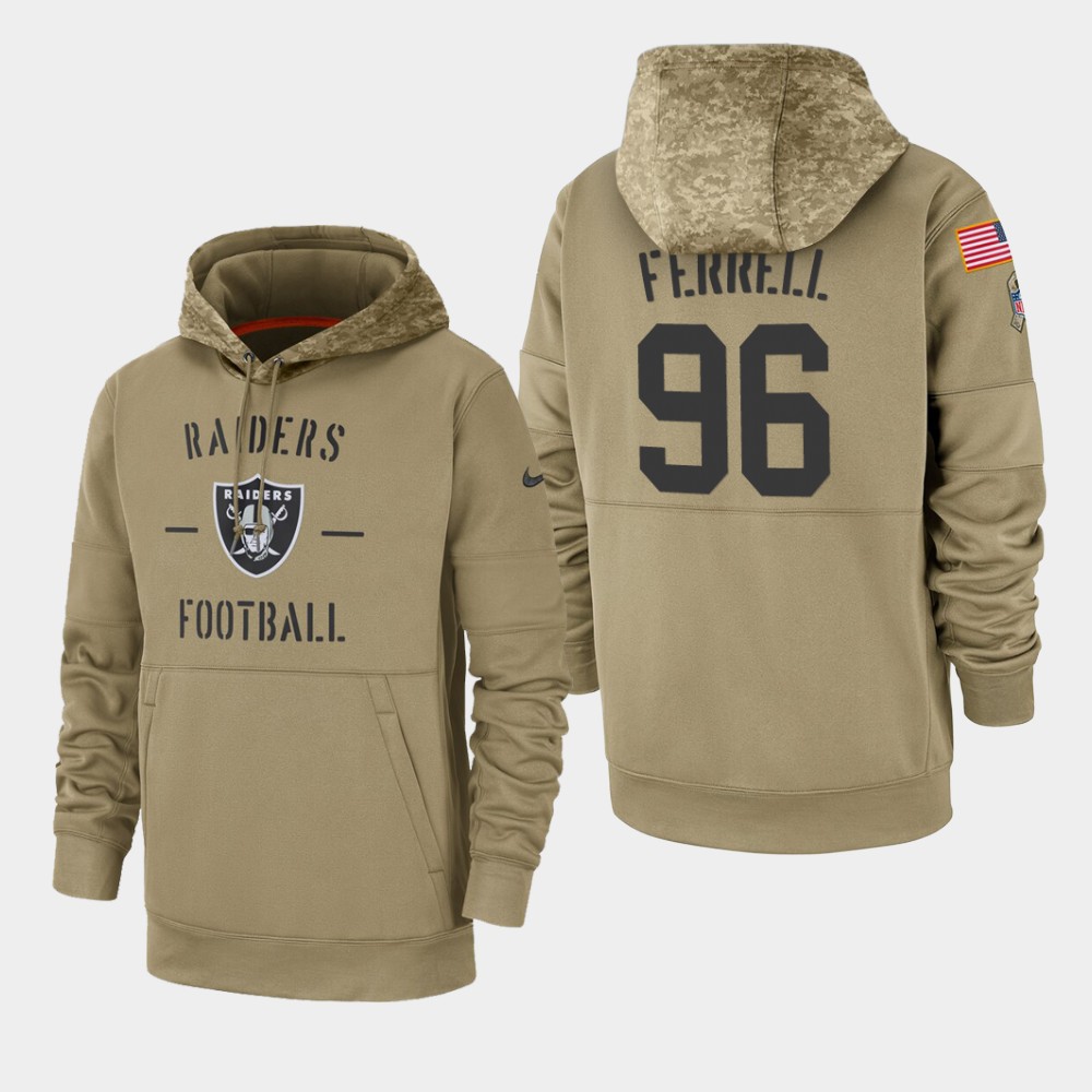 Men's Oakland Raiders #96 Clelin Ferrell Tan 2019 Salute To Service Sideline Therma Pullover Hoodie