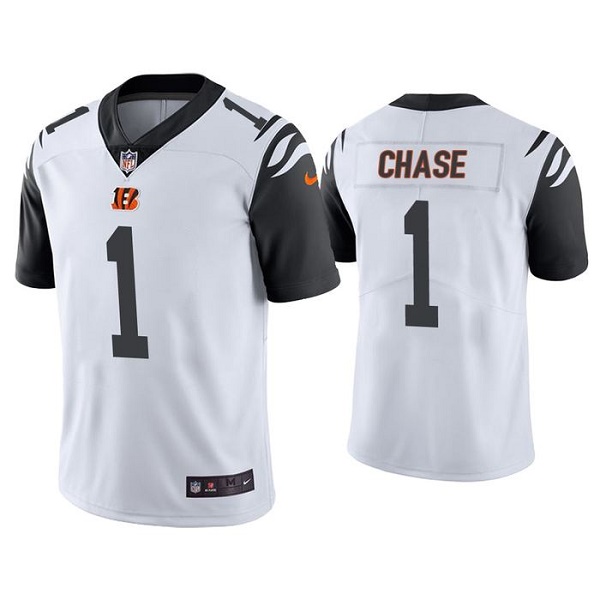 Men's Cincinnati Bengals #1 Ja'Marr Chase White Color Rush Stitched Jersey