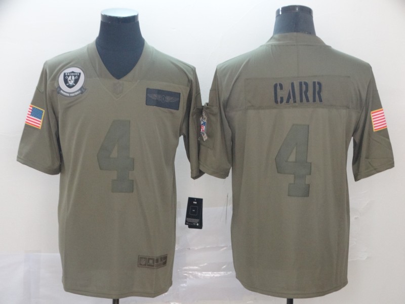 Men's Oakland Raiders #4 Derek Carr 2019 Camo Salute To Service Limited Stitched NFL Jersey.