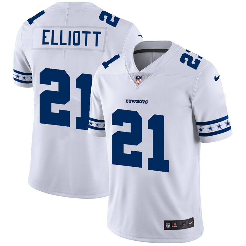Men's Dallas Cowboys #21 Ezekiel Elliott White 2019 Team Logo Cool Edition Stitched NFL Jersey