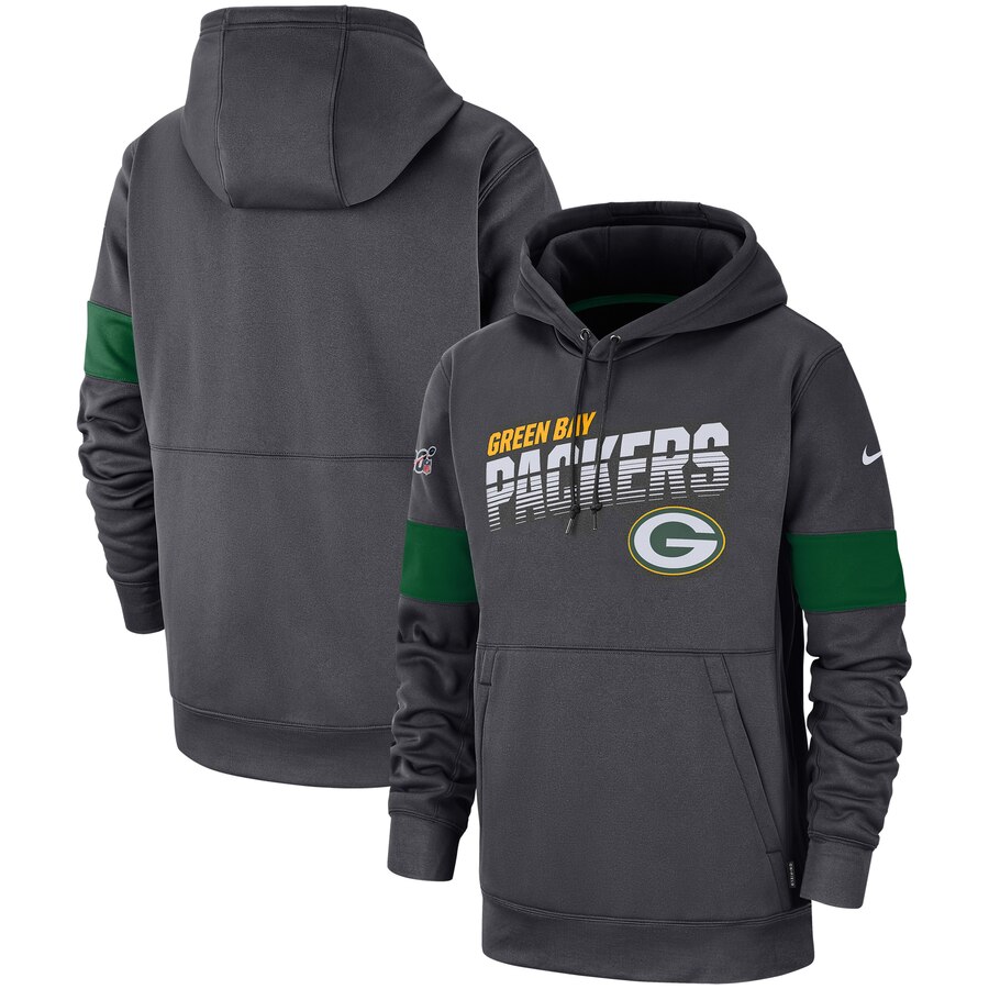 Men's Green Bay Packers Anthracite Sideline Team Logo Performance Pullover Hoodie