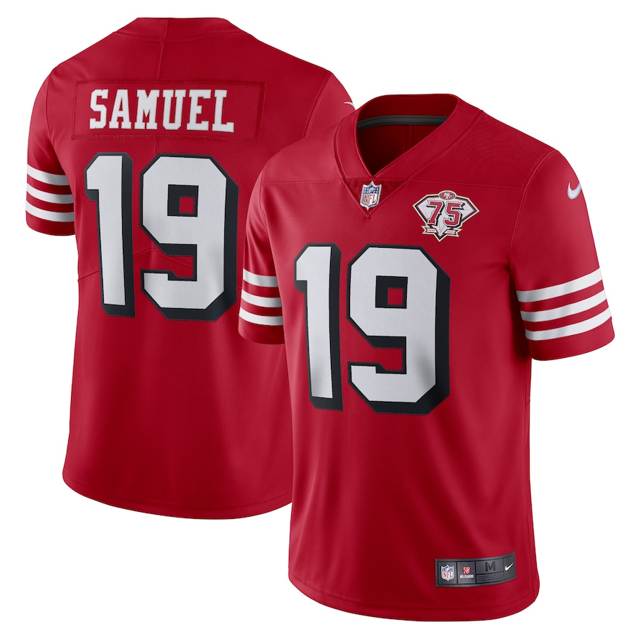 Men's San Francisco 49ers #19 Deebo Samuel Scarlet 2021 75th Anniversary Vapor Limited Stitched NFL Jersey (Check description if you want Women or Youth size)