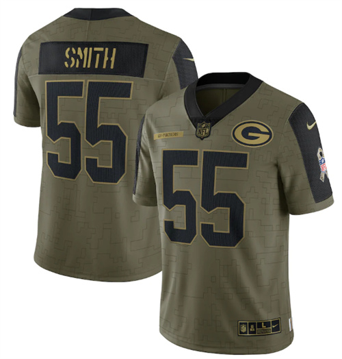 Men's Green Bay Packers #55 Za'Darius Smith 2021 Olive Salute To Service Limited Stitched Jersey