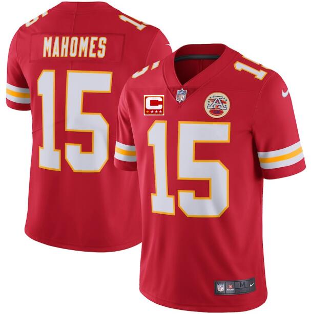 Men's Kansas City Chiefs #15 Patrick Mahomes Red With C Patch Limited Stitched NFL Jersey