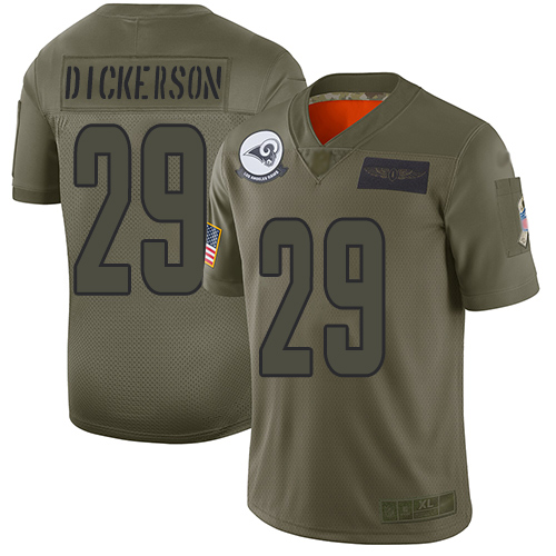 Men's Los Angeles Rams #29 Eric Dickerson 2019 Camo Salute To Service Limited Stitched NFL Jersey.