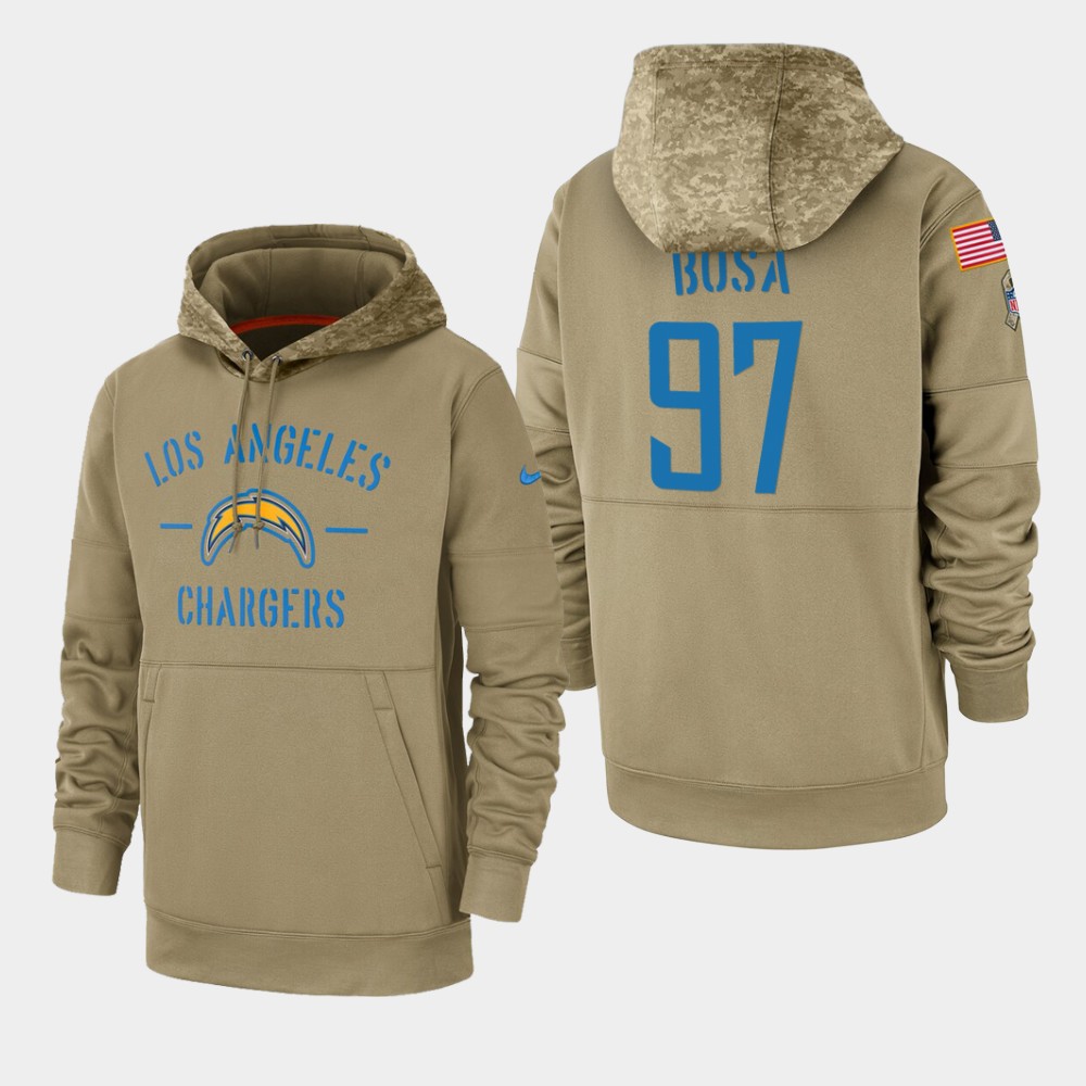 Men's Los Angeles Chargers #97 Joey Bosa Tan 2019 Salute To Service Sideline Therma Pullover Hoodie