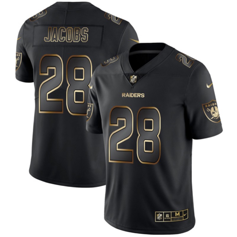 Men's Oakland Raiders #28 Josh Jacobs 2019 Black Gold Edition Stitched NFL Jersey