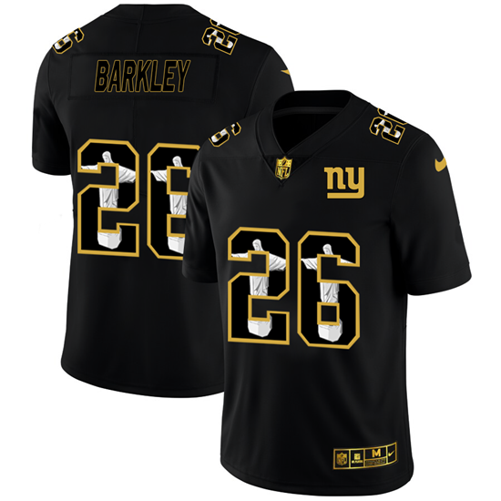 Men's New York Giants #26 Saquon Barkley 2020 Black Jesus Faith Edition Limited Stitched Jersey