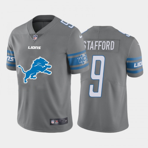 Men's Detroit Lions #9 Matthew Stafford Grey Team Big Logo Limited Stitched NFL Jersey