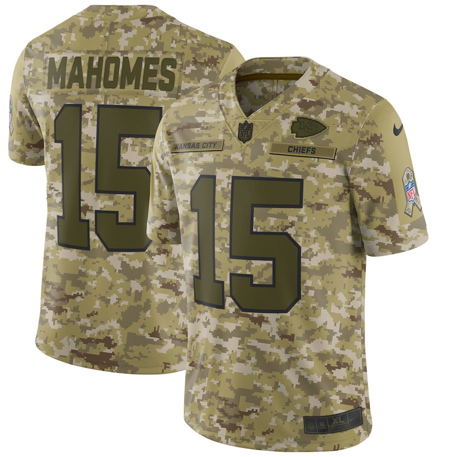 Men’s Kansas City Chiefs #15 Patrick Mahomes 2018 Camo Salute To Service Limited Stitched NFL Jersey