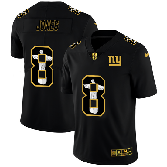 Men's New York Giants #8 Daniel Jones 2020 Black Jesus Faith Edition Limited Stitched Jersey