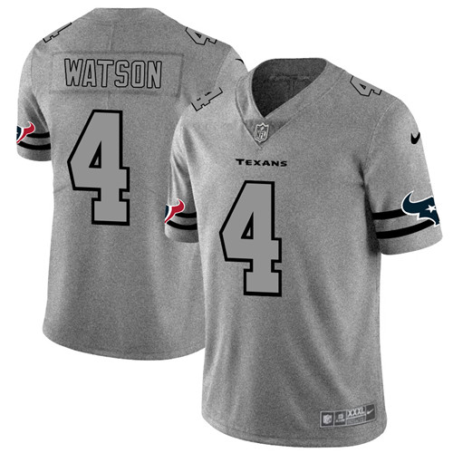 Men's Houston Texans #4 Deshaun Watson 2019 Gray Gridiron Team Logo Limited Stitched NFL Jersey