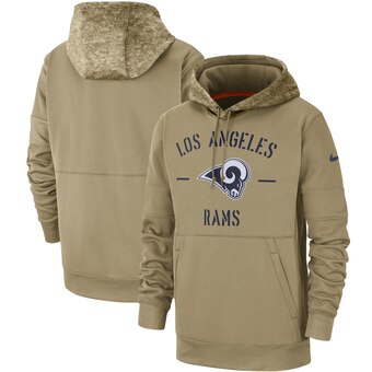 Men's Los Angeles Rams Tan 2019 Salute To Service Sideline Therma Pullover Hoodie
