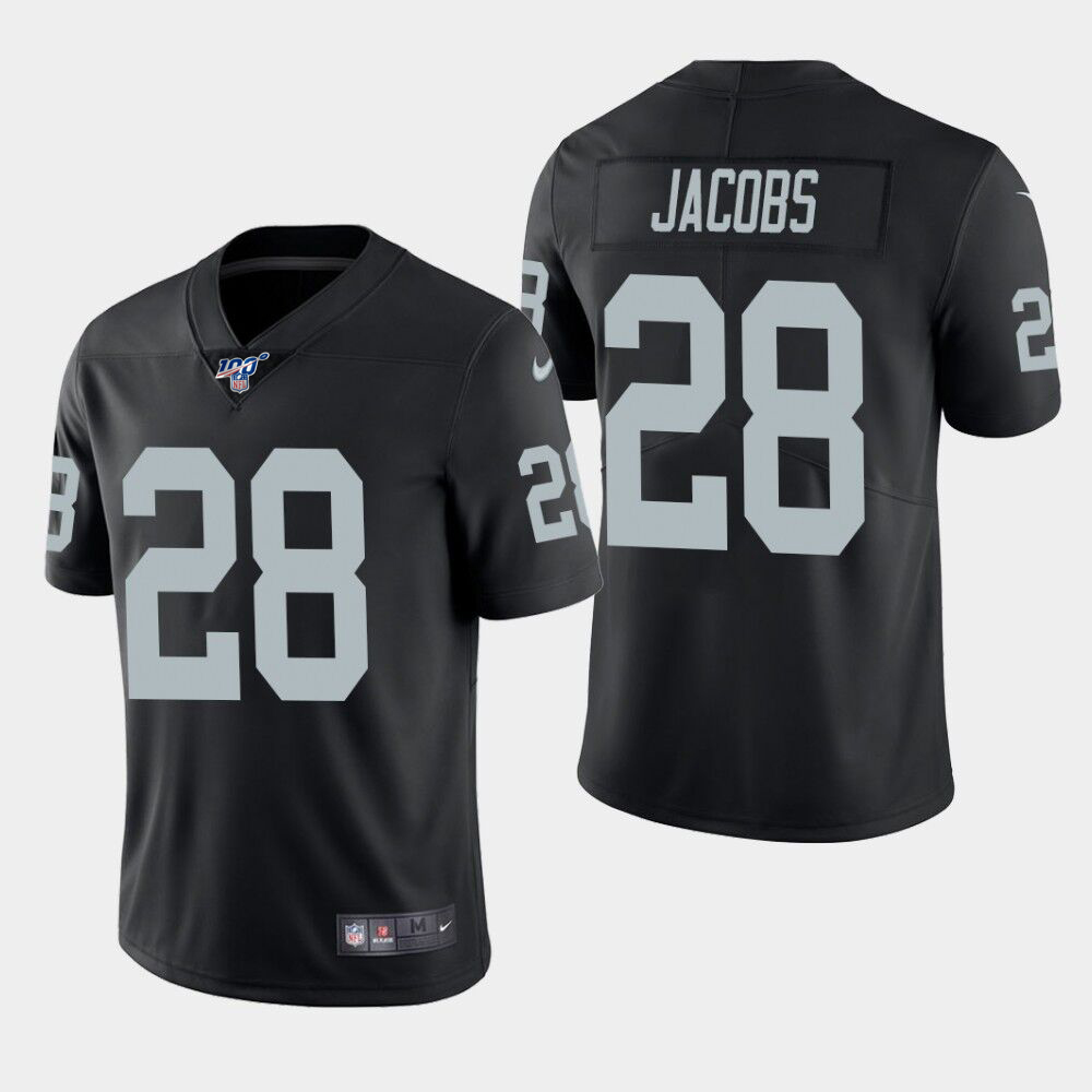 Men's Oakland Raiders #28 Josh Jacobs Black 2019 100th Season Vapor Untouchable Limited Stitched NFL Jersey