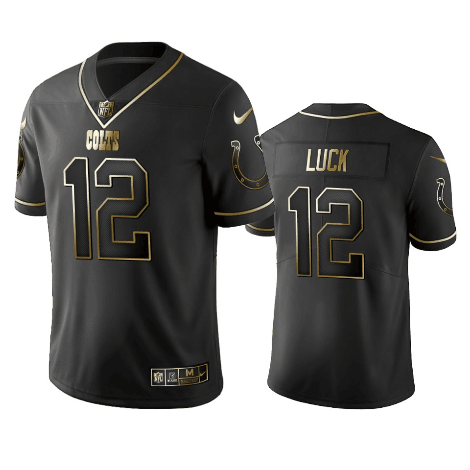 Men's Indianapolis Colts #12 Andrew Luck 2019 Black Gold Edition Stitched NFL Jersey