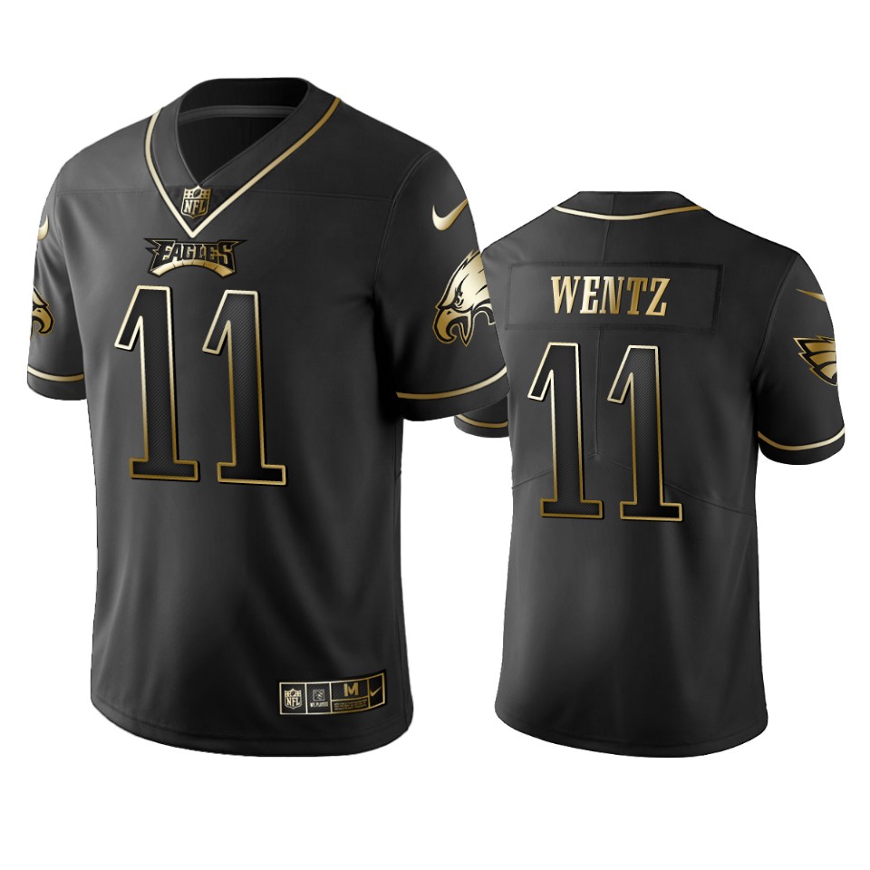 Men's Philadelphia Eagles #11 Carson Wentz Black 2019 Golden Edition Limited Stitched NFL Jersey