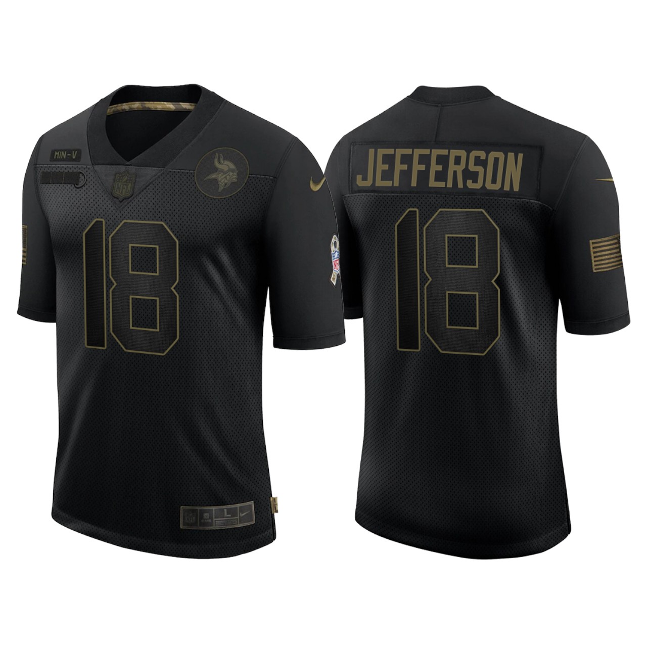 Men's Minnesota Vikings #18 Justin Jefferson 2020 Black Salute To Search Stitched NFL Jersey