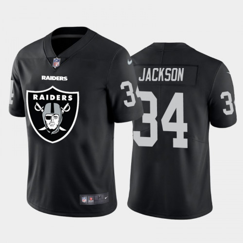 Men's Oakland Raiders #34 Bo Jackson Black 2020 Team Big Logo Limited Stitched NFL Jersey