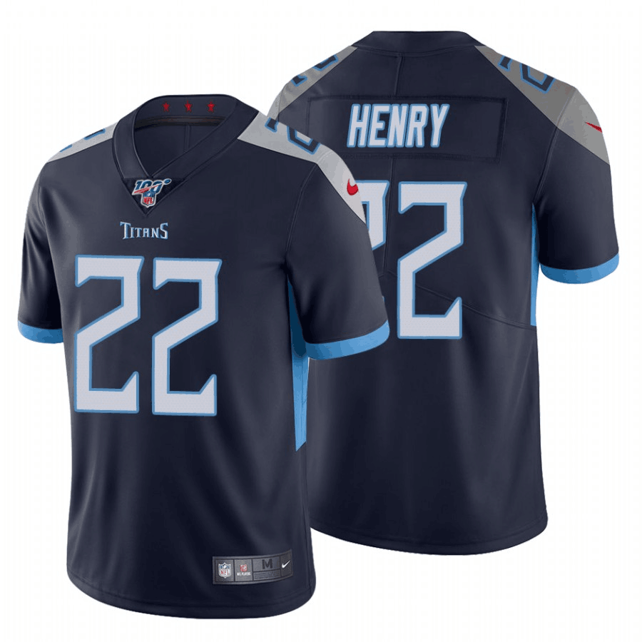 Men's Tennessee Titans #22 Derrick Henry Navy 2019 100th Season Vapor Untouchable Limited Stitched NFL Jersey.
